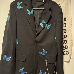 I3DE One Size Blazer with Blue Butterfly Embroidery